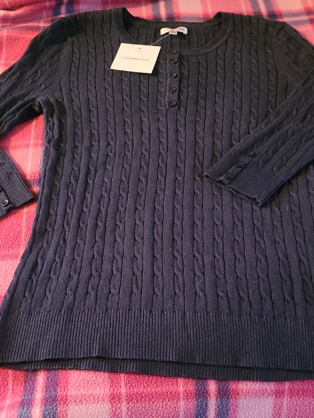 Navy Cable-Knit Button Henley